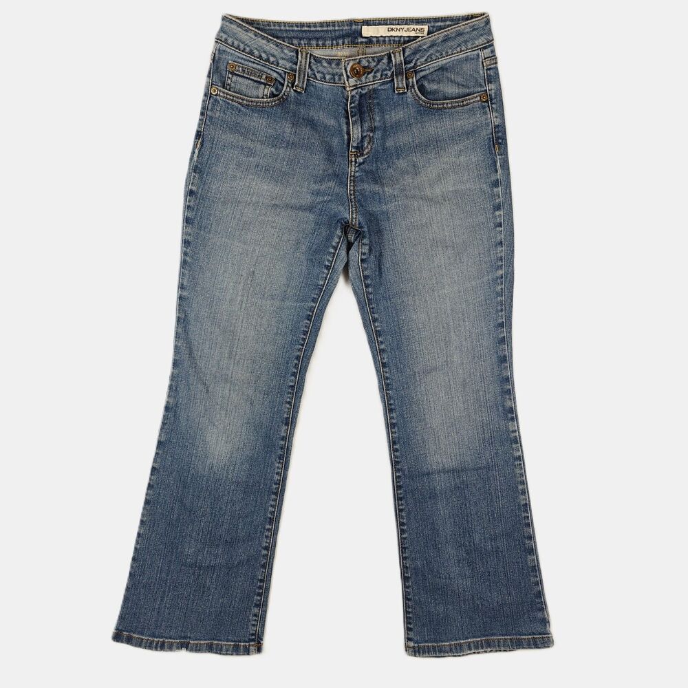 DKNY Soho Jean Bootcut Y2K Petite Size 10R Medium Wash Lightly Distressed